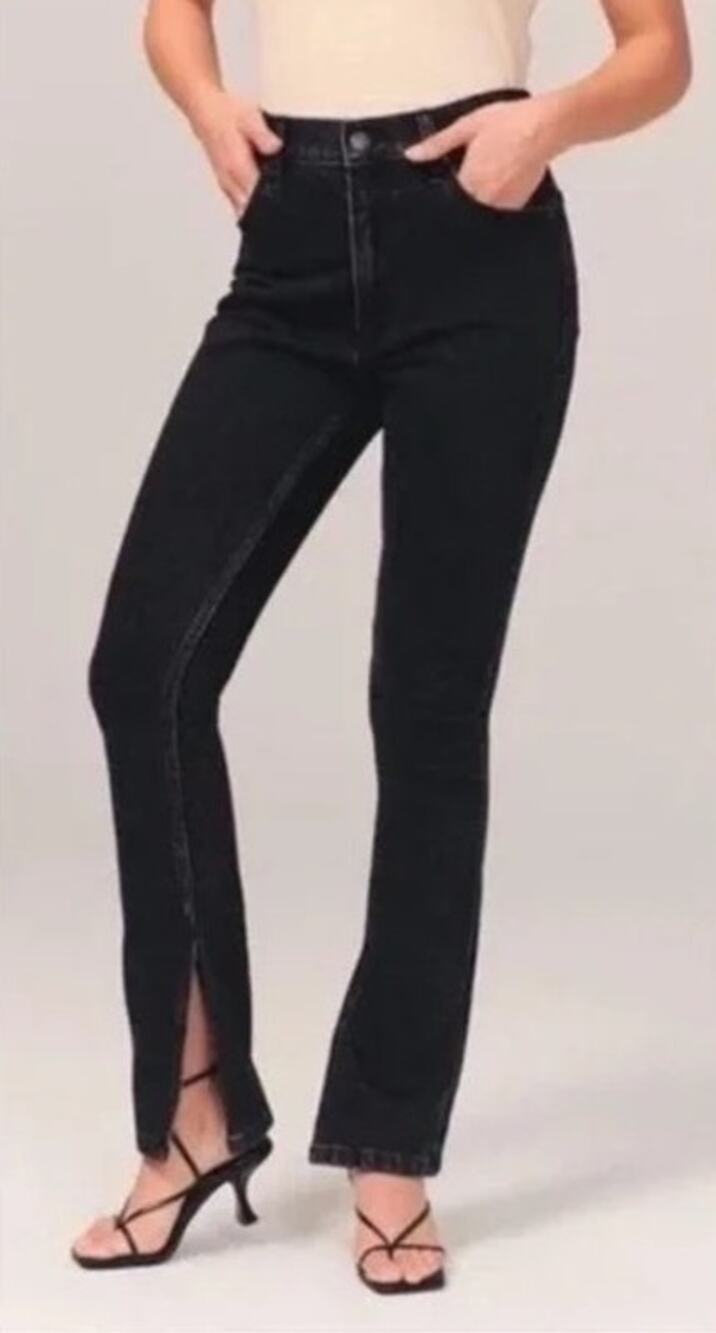 Abercrombie & Fitch High Rise Mini flare Jeans Ankle Slit Size 23 000S Black